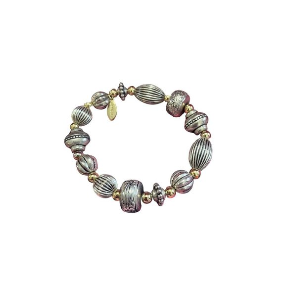 Season's Vintage Style Charmed‎ Gold Slate Silver Glass Beaded Stretch Bracelet - Picture 1 of 7